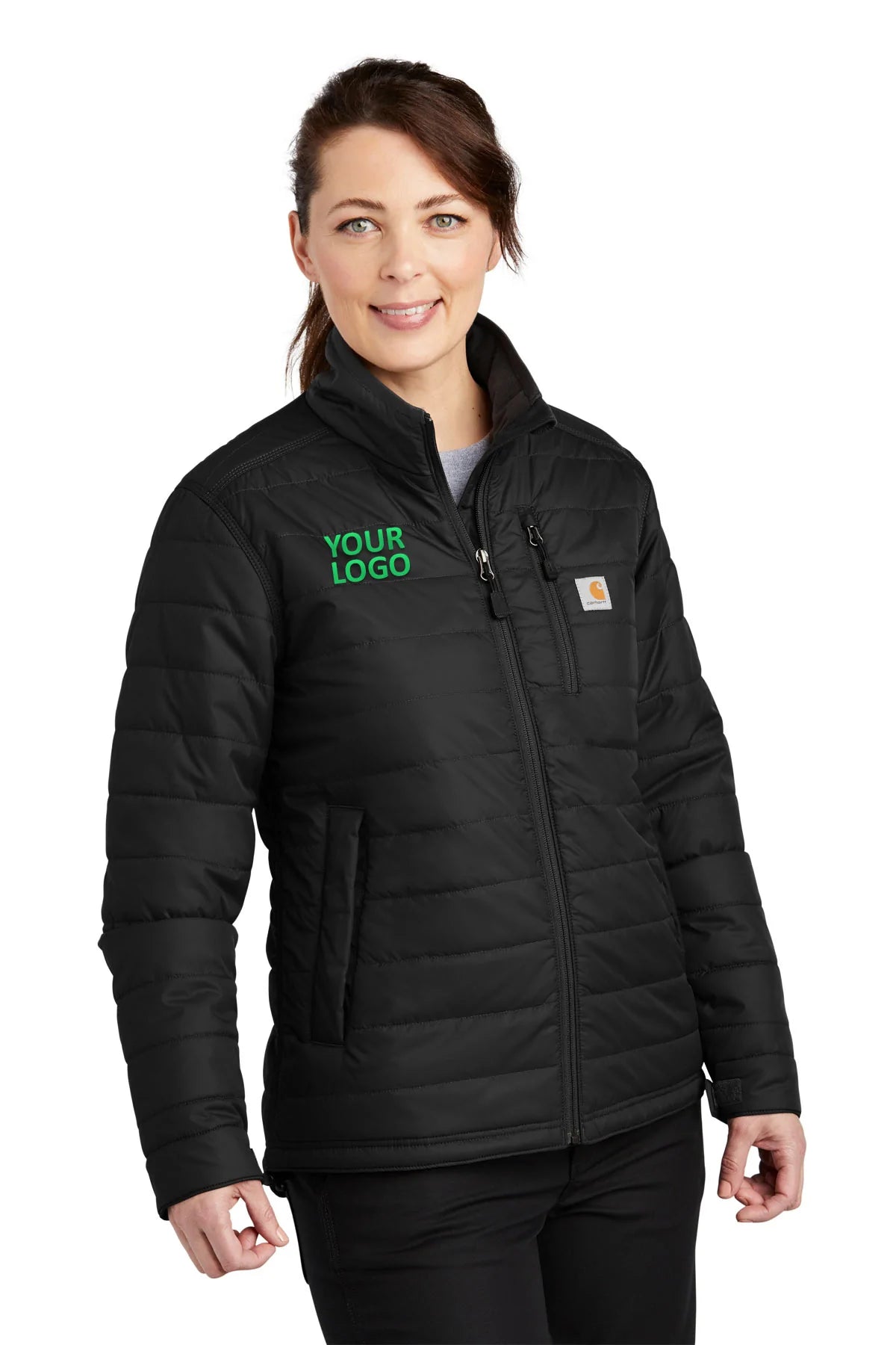 Carhartt Womens Gilliam Branded Jackets, Black Zippered Front Buttoned Front Snap Front Carhartt Womens Gilliam Branded Jackets, Black Zippered Front Buttoned Front Snap Front