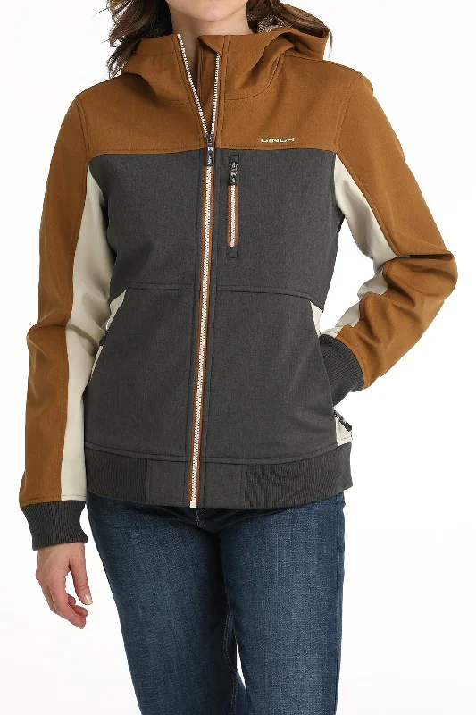 CINCH LADIES BROWN/GREY/CREAM COLOR BLOCK BONDED HOODED JACKET Corduroy Jacket Velvet Jacket Brocade Jacket CINCH LADIES BROWN/GREY/CREAM COLOR BLOCK BONDED HOODED JACKET Corduroy Jacket Velvet Jacket Brocade Jacket