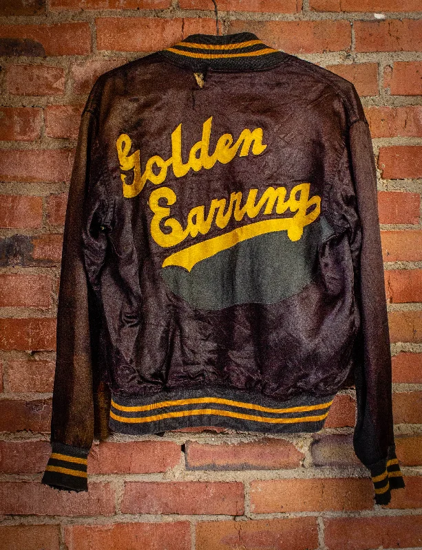 Vintage 70s Golden Earring Satin Bomber Jacket M Notch Collar Peter Pan Collar Cowl Neck Vintage 70s Golden Earring Satin Bomber Jacket M Notch Collar Peter Pan Collar Cowl Neck