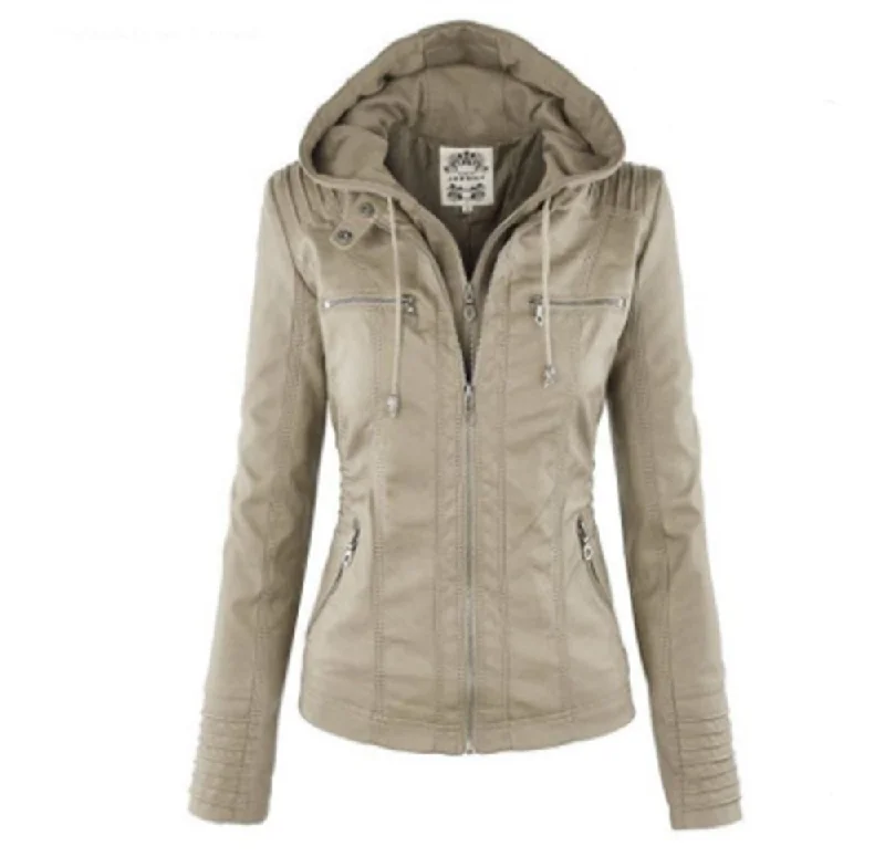 Stylish European Leather Lapel Jacket for Women - Removable, High-Quality PU Elasticated Jacket Padded Jacket Insulated Jacket Stylish European Leather Lapel Jacket for Women - Removable, High-Quality PU Elasticated Jacket Padded Jacket Insulated Jacket