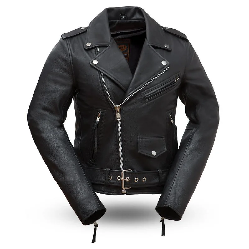 First Manufacturing Rockstar - Women's Motorcycle Leather Jacket, Black Striped Jacket Polka Dot Jacket Floral Jacket First Manufacturing Rockstar - Women's Motorcycle Leather Jacket, Black Striped Jacket Polka Dot Jacket Floral Jacket