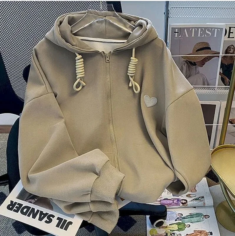Getadme Fashion Drawstring Hoodies Women Autumn Winter Trend Hooded Coats Casual Loose Plush Thicken Cardigan Hoodie Zipper Jacket Woman Hoodie with Contrast Stitching Detailed Premium Getadme Fashion Drawstring Hoodies Women Autumn Winter Trend Hooded Coats Casual Loose Plush Thicken Cardigan Hoodie Zipper Jacket Woman Hoodie with Contrast Stitching Detailed Premium