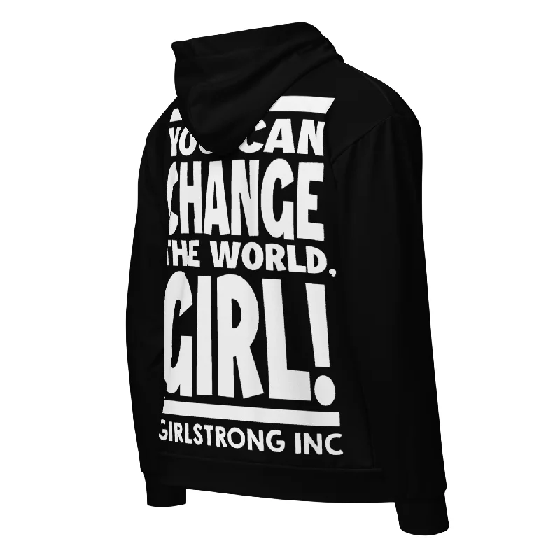 GS GRAPHIX ZIP HOODIE BLACK - YOU CAN CHANGE THE WORLD, GIRL! Hoodie with Slim Fit Tailored Modern GS GRAPHIX ZIP HOODIE BLACK - YOU CAN CHANGE THE WORLD, GIRL! Hoodie with Slim Fit Tailored Modern