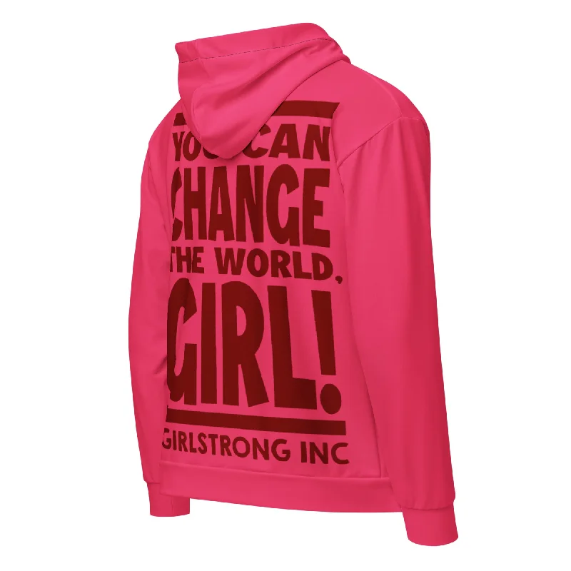 GS GRAPHIX ZIP HOODIE HOT RED - YOU CAN CHANGE THE WORLD, GIRL! Hoodie with Zipper Versatile Modern GS GRAPHIX ZIP HOODIE HOT RED - YOU CAN CHANGE THE WORLD, GIRL! Hoodie with Zipper Versatile Modern