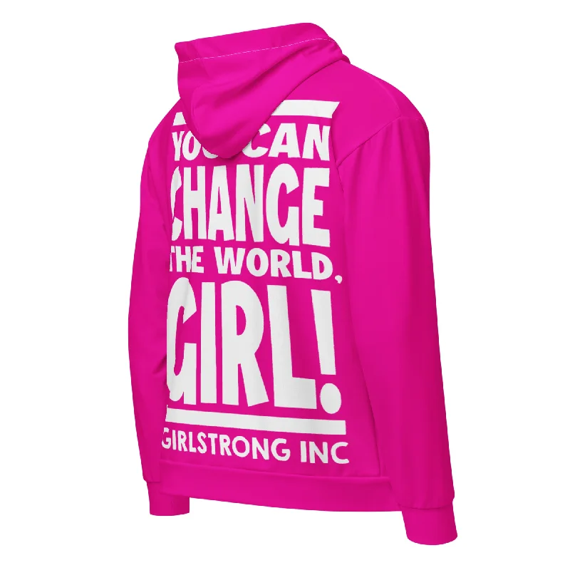 GS GRAPHIX ZIP HOODIE PRETTY PINK - YOU CAN CHANGE THE WORLD, GIRL! Hoodie with Stripes Bold Sporty GS GRAPHIX ZIP HOODIE PRETTY PINK - YOU CAN CHANGE THE WORLD, GIRL! Hoodie with Stripes Bold Sporty