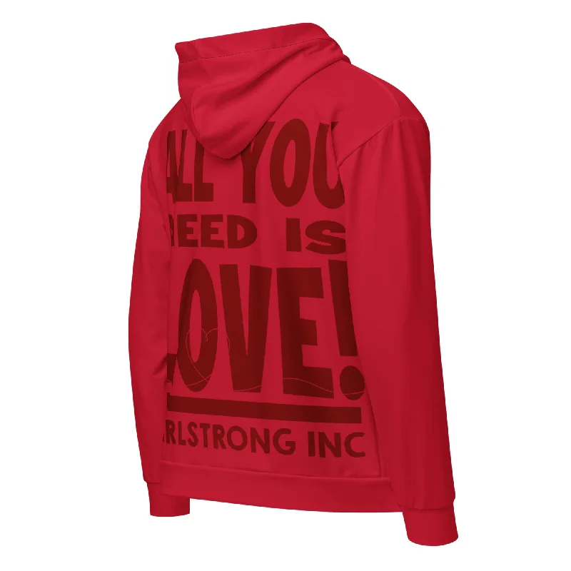 GS GRAPHIX ZIP HOODIE RED - ALL YOU NEED IS LOVE Hoodie with Half-Zip Sporty Casual