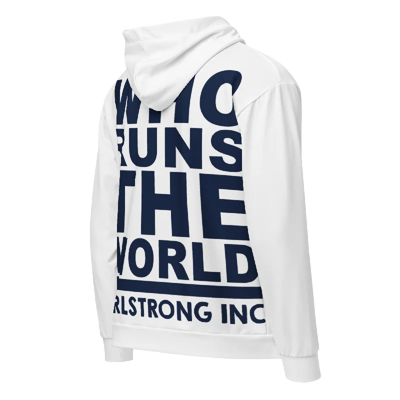 GS GRAPHIX ZIP HOODIE WHITE - WHO RUNS THE WORLD Hoodie with Puffed Sleeves Voluminous Trendy GS GRAPHIX ZIP HOODIE WHITE - WHO RUNS THE WORLD Hoodie with Puffed Sleeves Voluminous Trendy