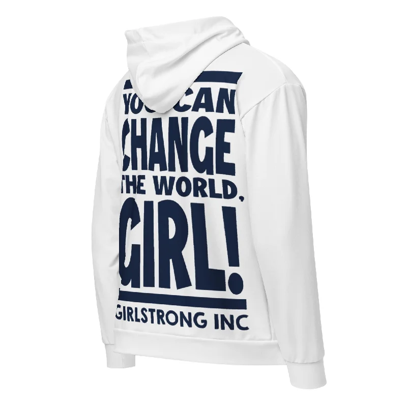 GS GRAPHIX ZIP HOODIE WHITE - YOU CAN CHANGE THE WORLD, GIRL! Hoodie with Tie-Dye Psychedelic Retro GS GRAPHIX ZIP HOODIE WHITE - YOU CAN CHANGE THE WORLD, GIRL! Hoodie with Tie-Dye Psychedelic Retro