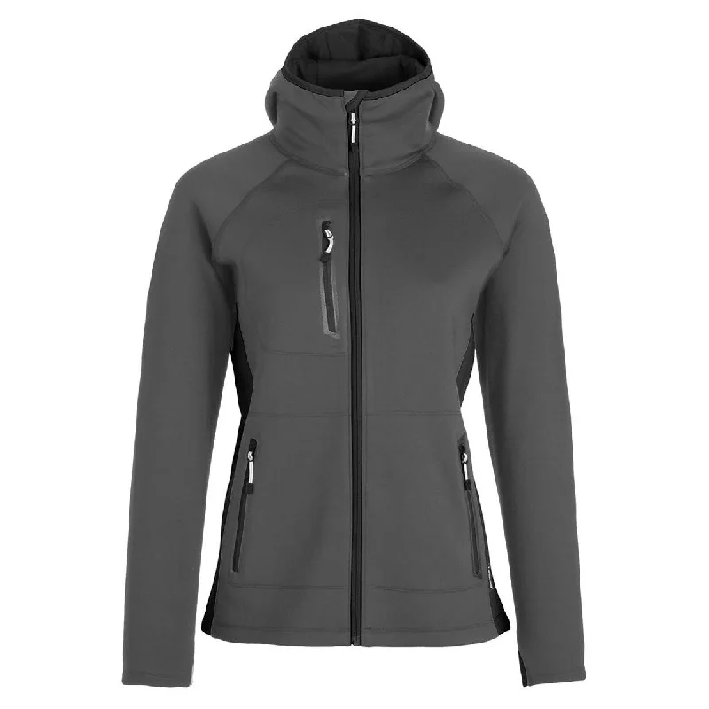 Landway Women's Dark Ash/Black Hooded Phantom Soft-Shell Hoodie with Zipper Placket Modern Functional Landway Women's Dark Ash/Black Hooded Phantom Soft-Shell Hoodie with Zipper Placket Modern Functional