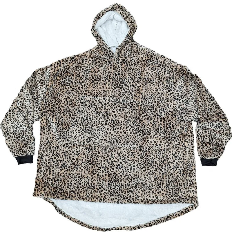 Leopard Print Oversized Sherpa Fleece Hoody - (Choice Adult or Child) Hoodie with Hem Frayed Vintage Worn Leopard Print Oversized Sherpa Fleece Hoody - (Choice Adult or Child) Hoodie with Hem Frayed Vintage Worn