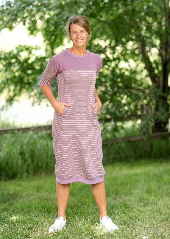 Liv Purple Striped Colorblock Sweatshirt Dress Hoodie with Rhinestones Sparkly Elegant Liv Purple Striped Colorblock Sweatshirt Dress Hoodie with Rhinestones Sparkly Elegant