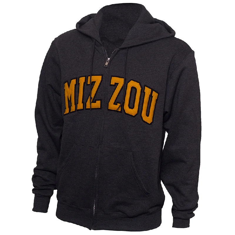Mizzou Champion® Charcoal Full Zip Hoodie Hoodie with Patch Decorative Personalized