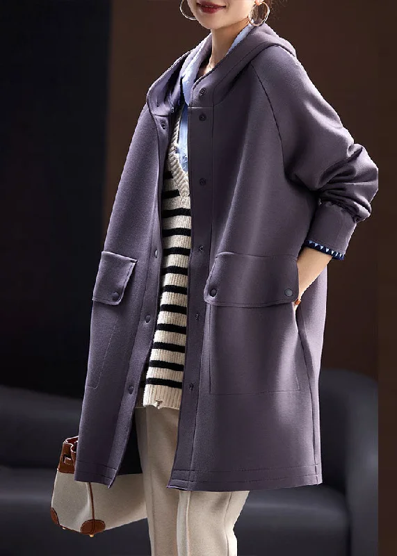Modern Dark Grey Pockets Patchwork Button Long Hoodie Coat Fall Hoodie with Ribbed Hem Stretchable Secure Modern Dark Grey Pockets Patchwork Button Long Hoodie Coat Fall Hoodie with Ribbed Hem Stretchable Secure