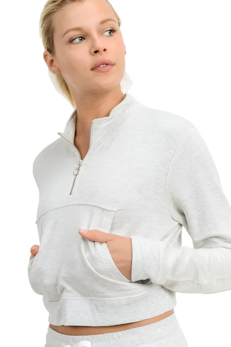 Mono B Crop Half Zip Sweatshirt KT11203 Grey Hoodie with Contrast Stitching Detailed Premium Mono B Crop Half Zip Sweatshirt KT11203 Grey Hoodie with Contrast Stitching Detailed Premium