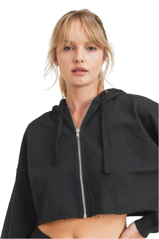 Mono B French Terry Cropped Zip Up Hoodie 9755 Hoodie with High Neck Warm Protective Mono B French Terry Cropped Zip Up Hoodie 9755 Hoodie with High Neck Warm Protective