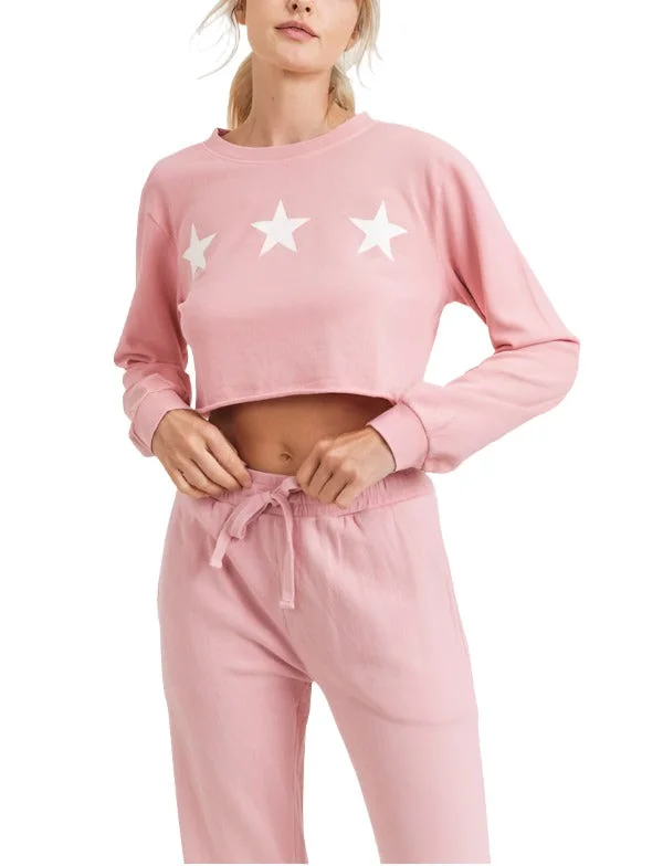 Mono B Triple Stars Terry Cropped Hoodie KT11612 Hoodie with Rhinestones Sparkly Elegant Mono B Triple Stars Terry Cropped Hoodie KT11612 Hoodie with Rhinestones Sparkly Elegant