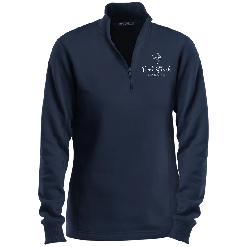 "Pool Shark" Sport-Tek Ladies' 1/4 Zip Sweatshirt Hoodie with Distressed Vintage Worn "Pool Shark" Sport-Tek Ladies' 1/4 Zip Sweatshirt Hoodie with Distressed Vintage Worn