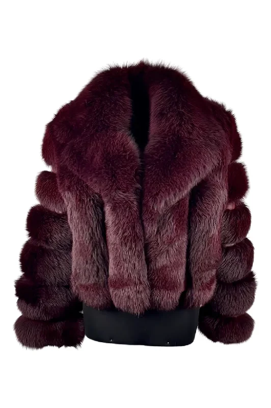 Women's Burgundy Notch Collar Fox Jacket Style # 6006 Hoodie Zip-Up Jacket Button-Up Jacket Women's Burgundy Notch Collar Fox Jacket Style # 6006 Hoodie Zip-Up Jacket Button-Up Jacket