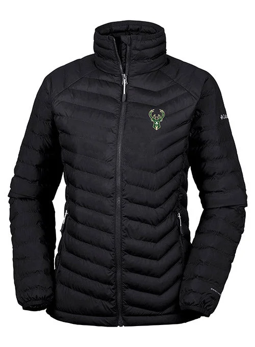 Women's Columbia Powder Lite Milwaukee Bucks Full Zip Jacket Zippered Front Buttoned Front Snap Front Women's Columbia Powder Lite Milwaukee Bucks Full Zip Jacket Zippered Front Buttoned Front Snap Front
