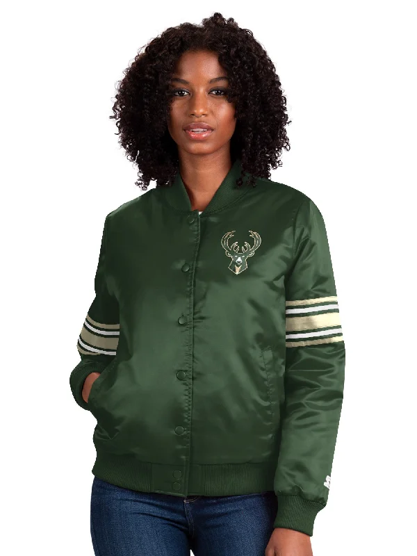 Women's Starter Impact Green Milwaukee Bucks Varsity Jacket Faux Fur Jacket Real Fur Jacket Shearling Jacket Women's Starter Impact Green Milwaukee Bucks Varsity Jacket Faux Fur Jacket Real Fur Jacket Shearling Jacket