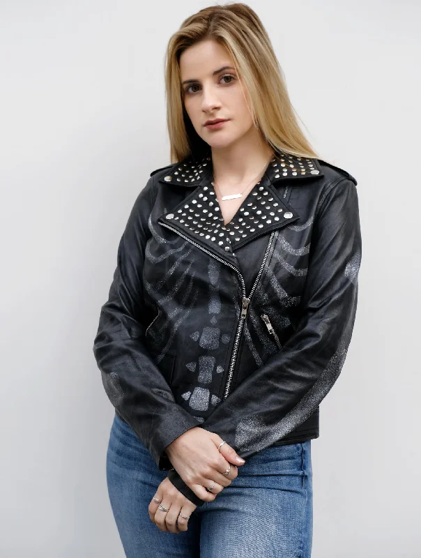 Womens Studded Skull Samara Weaving Guns Akimbo Leather Jacket Cotton Fabric Linen Fabric Terry Fabric Womens Studded Skull Samara Weaving Guns Akimbo Leather Jacket Cotton Fabric Linen Fabric Terry Fabric