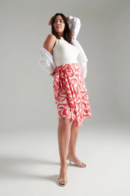 Adrian Bias Wrap Skirt—Graphic Print silk skirt smooth