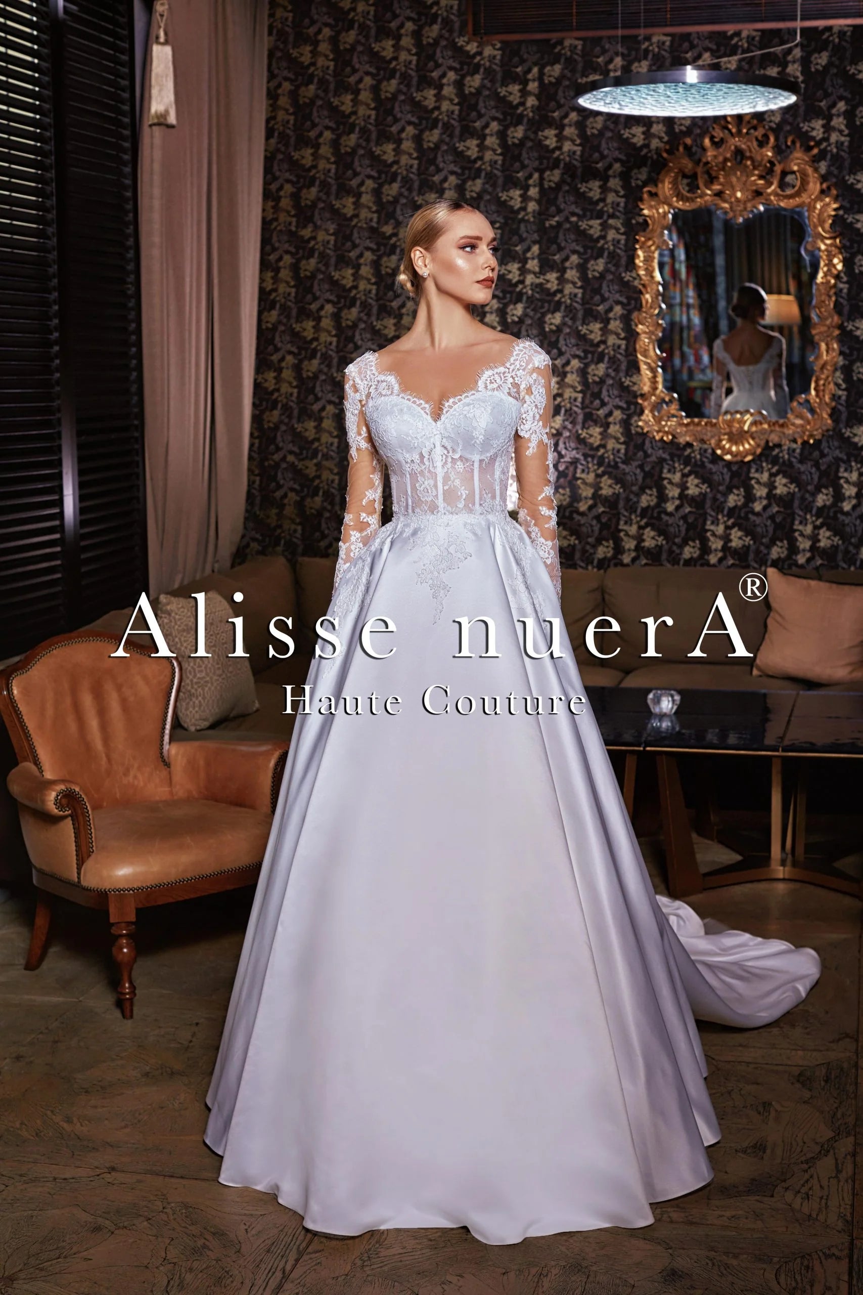 Corset Waist Transparent Sleeve Diamond White Bridal Gown with Silk Duchess Satin Skirt vintage skirt charm Corset Waist Transparent Sleeve Diamond White Bridal Gown with Silk Duchess Satin Skirt vintage skirt charm