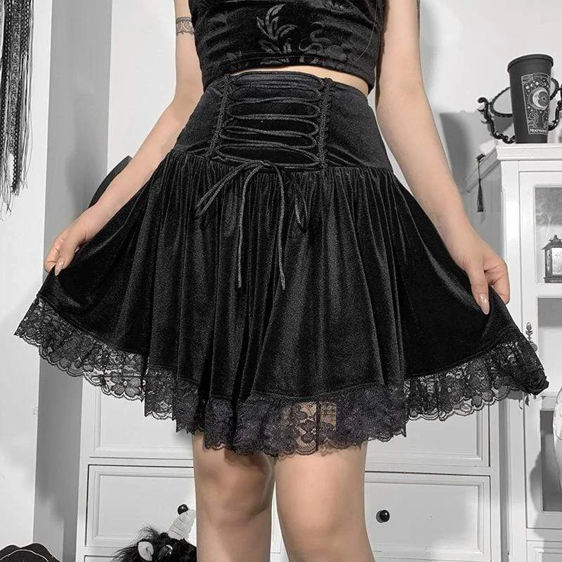 Women's Gothic Strappy Lace Hem Short Skirt wrap skirt elegant