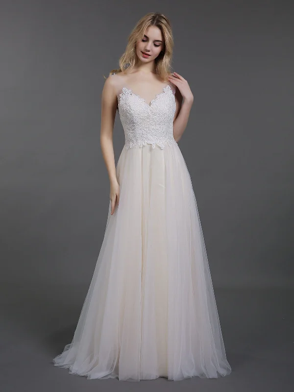 Lace Bodice Tulle Skirt Sweep Train Bridal Gown-Ivory silk skirt sleek